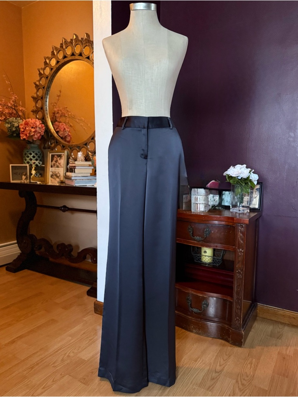 Club Monaco High-Rise Wide-Leg Satin Waist Trousers
